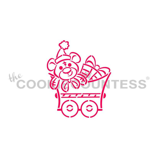The Cookie Countess PYO Stencil Default Christmas Train Teddy Bear Car Stencil - Drawn by Krista