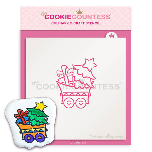 The Cookie Countess PYO Stencil Default Christmas Train Tree Car Stencil - Drawn by Krista