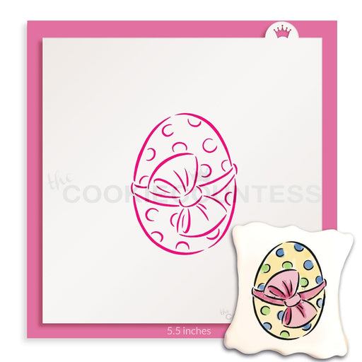 The Cookie Countess PYO Stencil Default Easter Egg with Bow Stencil - Drawn by Krista