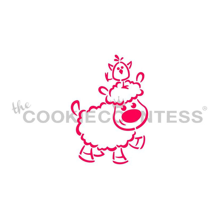The Cookie Countess PYO Stencil Lamb with Chick on Head Stencil - Drawn by Krista