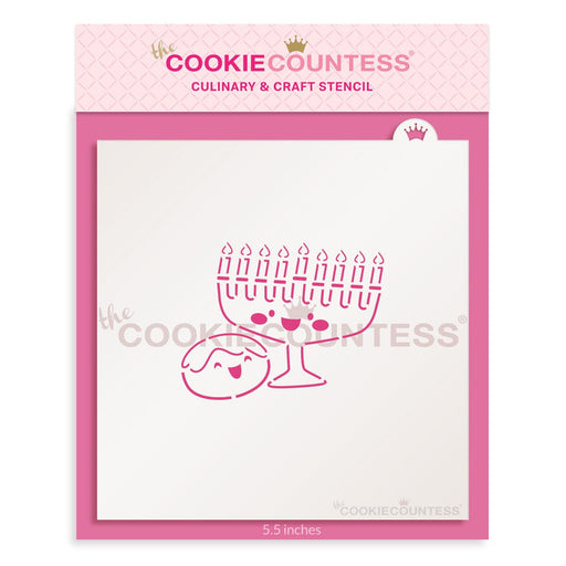The Cookie Countess PYO Stencil Physical Stencil Menorah and Donut PYO Stencil