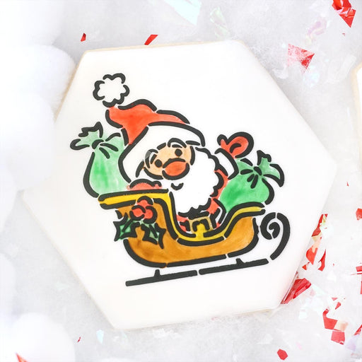 The Cookie Countess PYO Stencil Santa Claus in Sleigh Stencil - Drawn by Krista