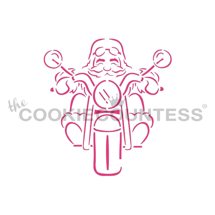The Cookie Countess PYO Stencil Santa Motorcycle Large Stencil