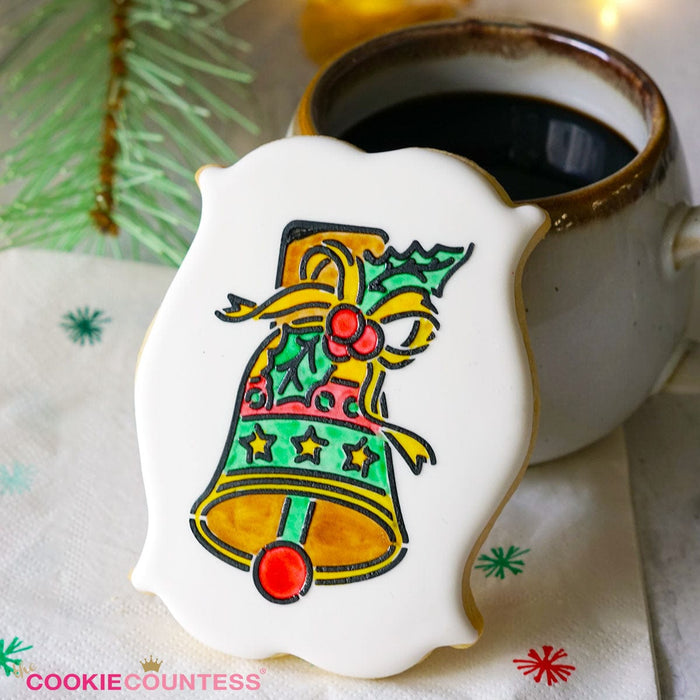 The Cookie Countess PYO Stencil Sleigh Bell with Holly PYO Stencil