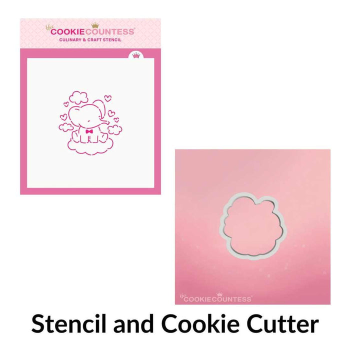 The Cookie Countess PYO Stencil Stencil and Cookie Cutter Baby Elephant with Hearts PYO Stencil