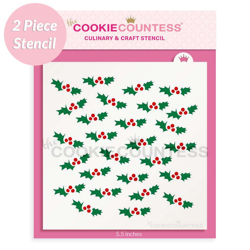 The Cookie Countess Stencil 2 Piece Holly Set Stencil