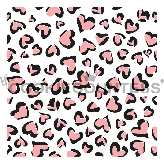 The Cookie Countess Stencil 2 Piece Leopard Print Hearts Stencil