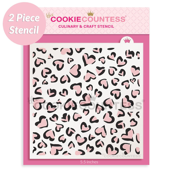 The Cookie Countess Stencil 2 Piece Leopard Print Hearts Stencil