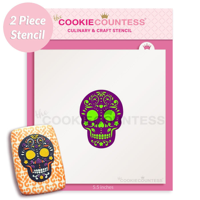 The Cookie Countess Stencil 2 Piece Sugar Skull Stencil