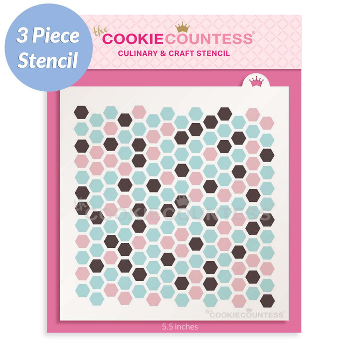 The Cookie Countess Stencil 3 Piece Hexagons Stencil