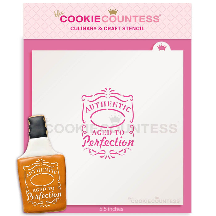 The Cookie Countess Stencil Aged to Perfection Whiskey Label Stencil