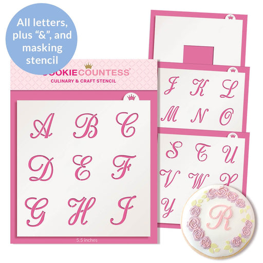 The Cookie Countess Stencil Alphabet Script 1" Letter Stencil Set