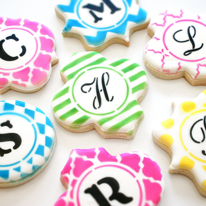 Amaretti Script Monogram Alphabet Stencils for Cookies