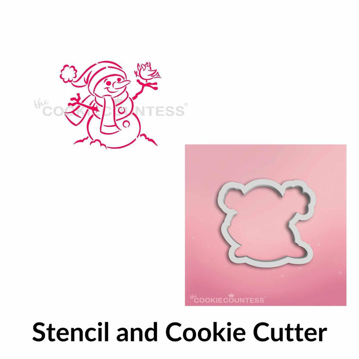 The Cookie Countess PYO Stencil Stencil and Cookie Cutter Snowman With Bird PYO