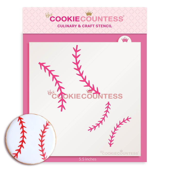The Cookie Countess Stencil Baseball Stitches Stencil