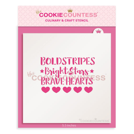The Cookie Countess Stencil Bold Stripes Bright Stars Brave Hearts Stencil