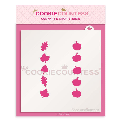 The Cookie Countess Stencil Cookie Stick Stencil - Leaves and Pumpkins