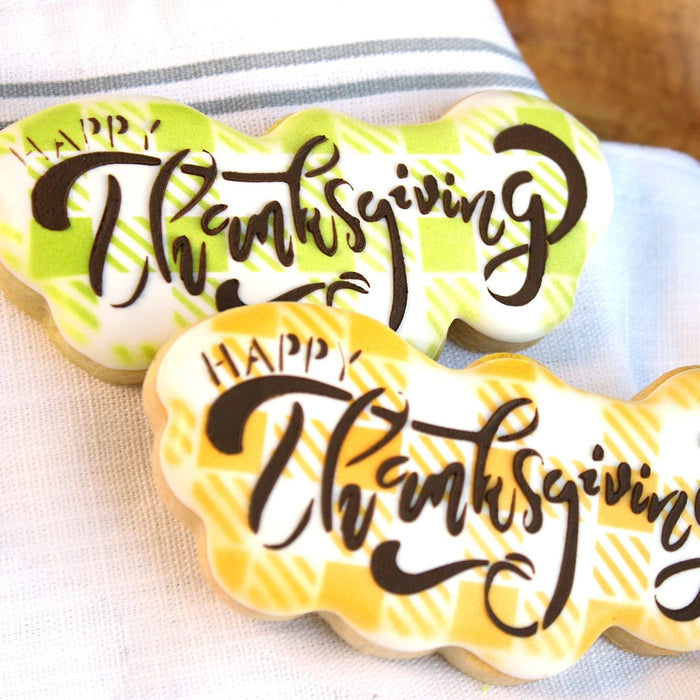 The Cookie Countess Stencil Default Happy Thanksgiving Script Stencil
