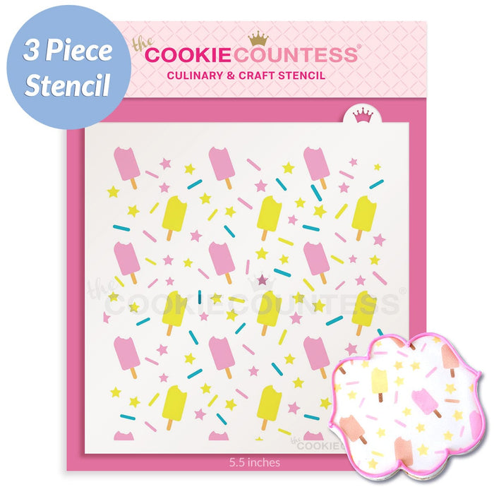 The Cookie Countess Stencil Default Popsicles 3 Piece Pattern Stencil
