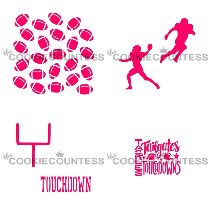 The Cookie Countess Stencil Football Stencil Bundle ( 4 Stencils)