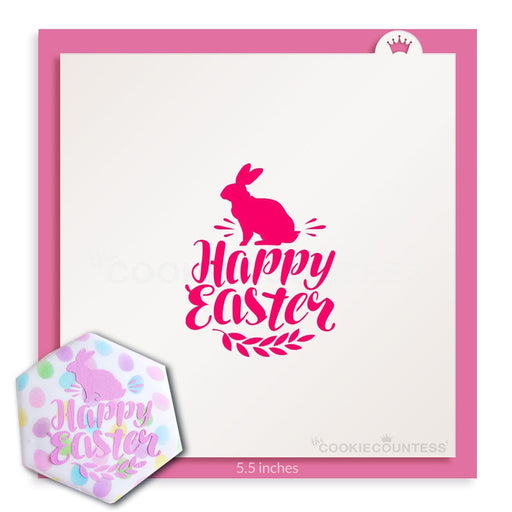 The Cookie Countess Stencil Happy Easter with Bunny Stencil