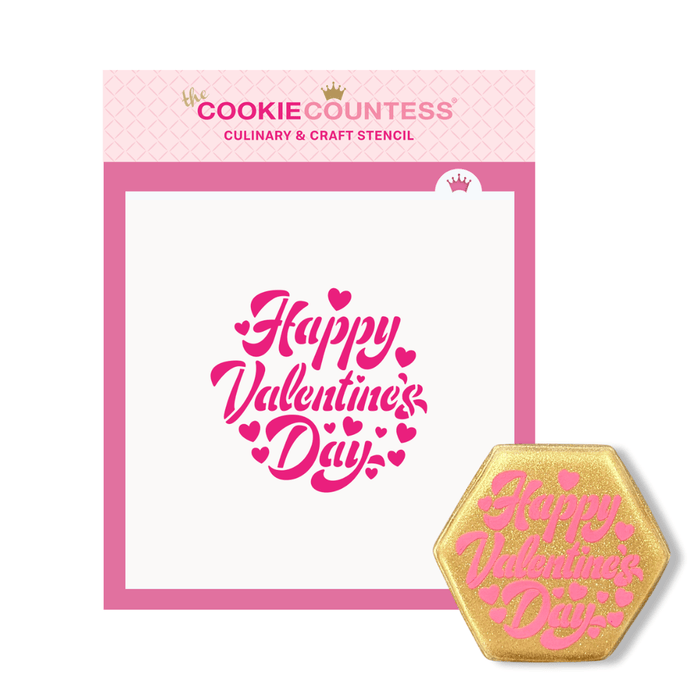 The Cookie Countess Stencil Happy Valentines Day Calligraphy Stencil