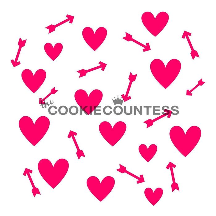 The Cookie Countess Stencil Hearts and Arrows stencil