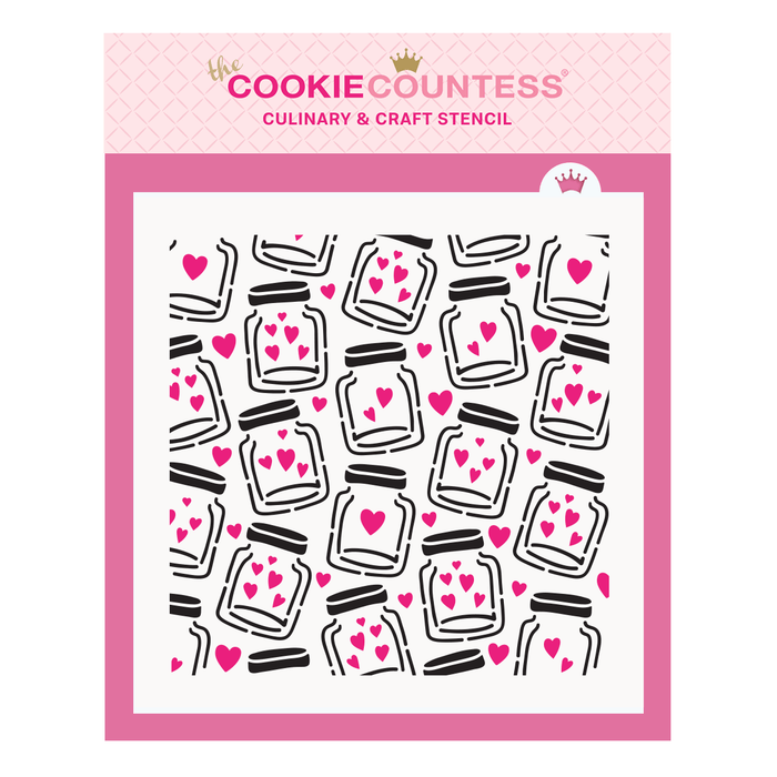 The Cookie Countess Stencil Hearts in Cute Jar 2 Piece Stencil set
