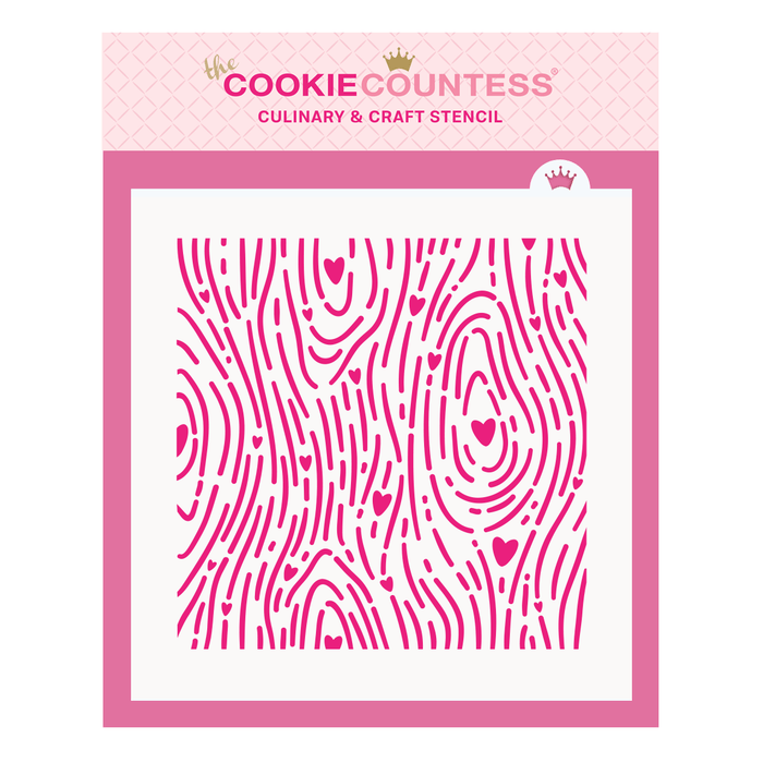 The Cookie Countess Stencil Hearts Wood Grain Pattern Stencil