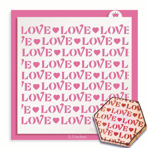 The Cookie Countess Stencil Love Pattern with Hearts Stencil