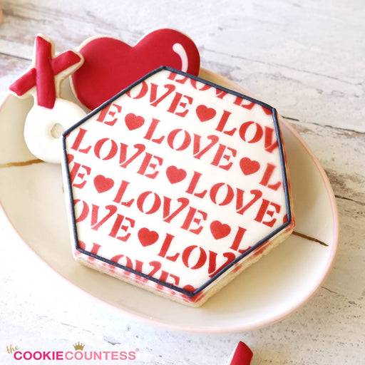 The Cookie Countess Stencil Love Pattern with Hearts Stencil
