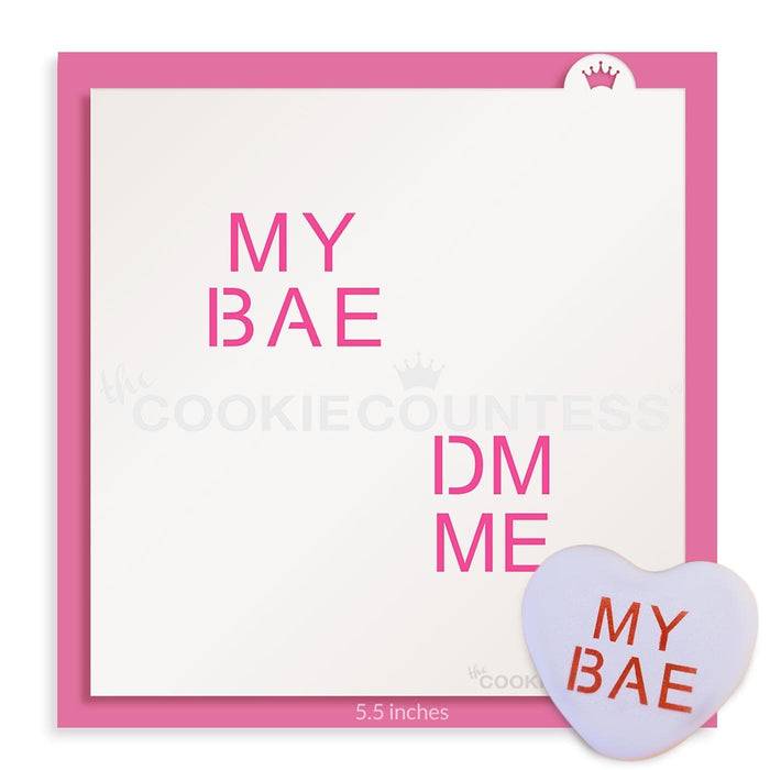 The Cookie Countess Stencil Modern Conversation Hearts Large 2" Sayings Stencil Set