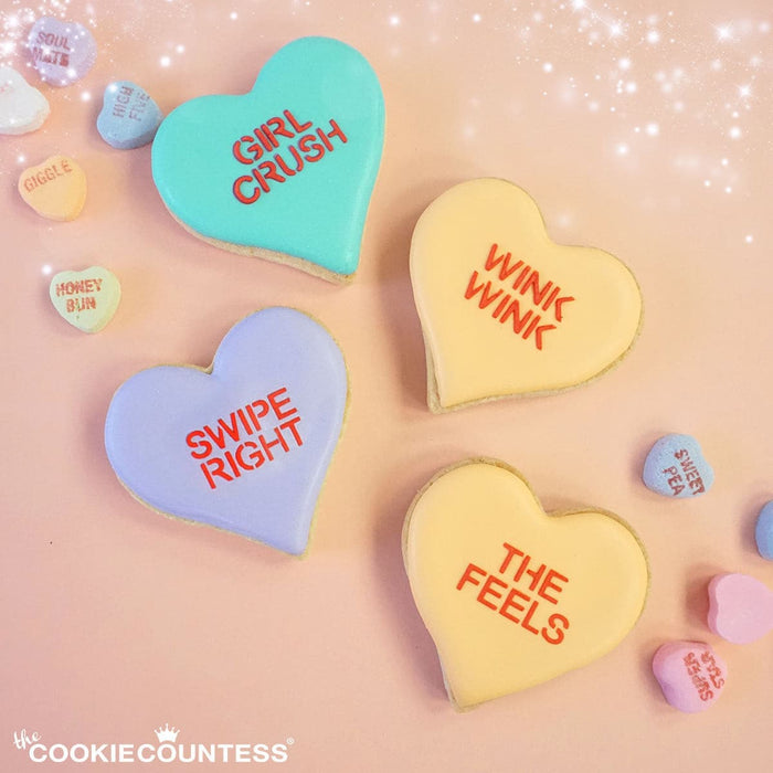 The Cookie Countess Stencil Modern Conversation Hearts Mini 1" Sayings Stencil