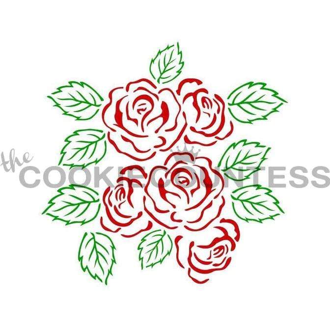 The Cookie Countess Stencil Rose and Leaf 2 pc stencil set