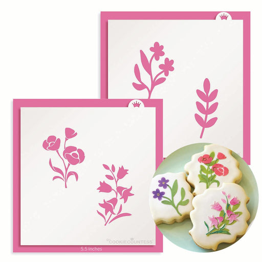 The Cookie Countess Stencil Spring Greenery 2 Piece Stencil Set