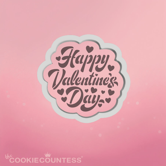 The Cookie Countess Stencil Stencil and Cutter Happy Valentines Day Calligraphy Stencil