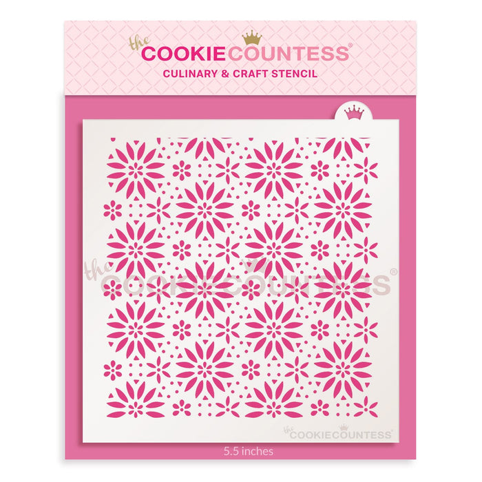 The Cookie Countess Stencil Winter Sky / Poinsettia Background Stencil