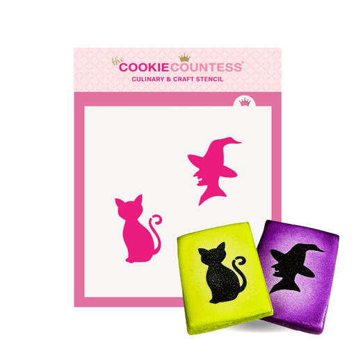 The Cookie Countess Stencil Witch and Cat Silhouette Stencil