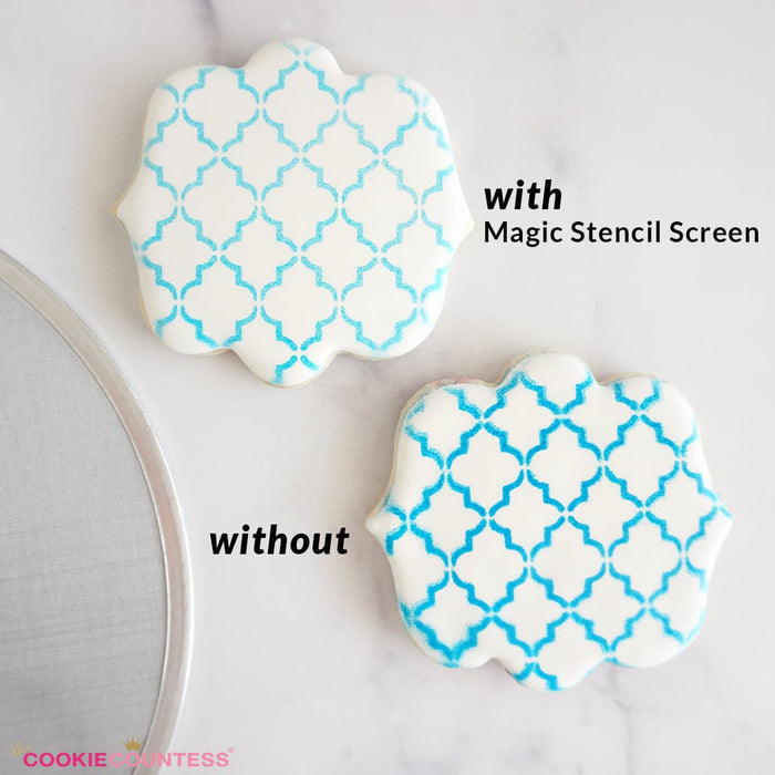5 Inch Cookie Stencil Holder with Fabric Mesh and 5 Pieces Cookie Stencils  Frame