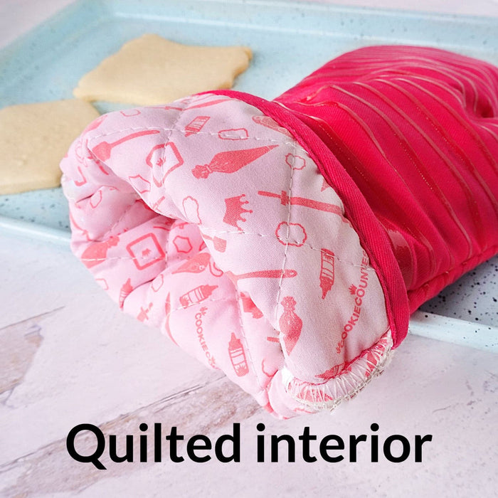 The Cookie Countess Supplies Perfect Oven Mitt Heat Resistant Silicone Grip with Soft Cotton